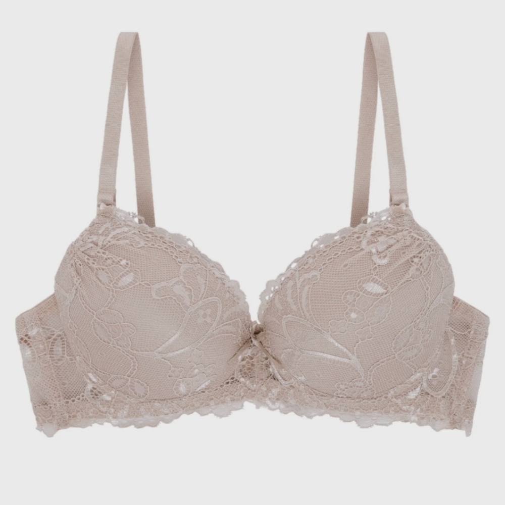 NWOT SHEIN Taupe Mauve Lace Push Up Longline Bra, Sz 36C